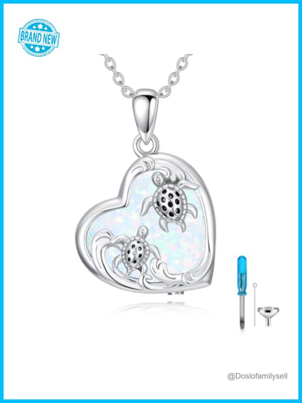 925 Sterling Silver Heart Urn Necklace Opal Cremation Jewelry Memorial